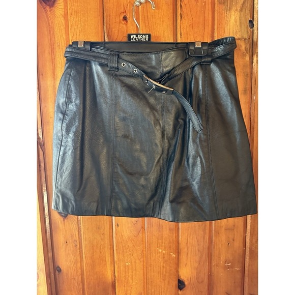 Wilsons Leather Maxima Vintage Belted Mini Skirt‎ Size 14 Black 90s Y2K Grunge - Picture 1 of 5